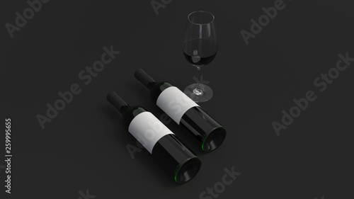 Mockup of two bottles of red wine with glass