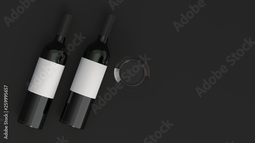Mockup of two bottles of red wine with glass