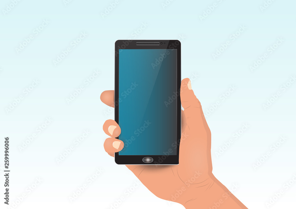 Hand holding smartphone mobile phone vector illustration Hand holding smartphone mobile phone vector illustration
