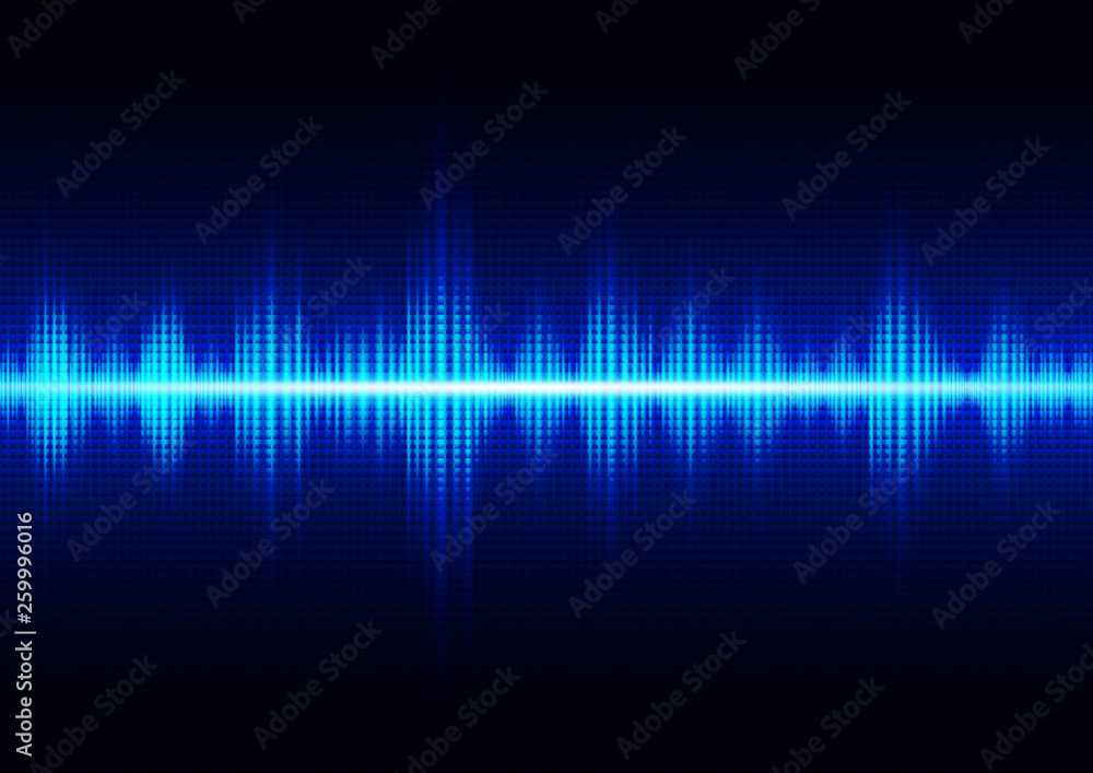Glowing dark blue digital sound wave, technology abstract background vector illustration