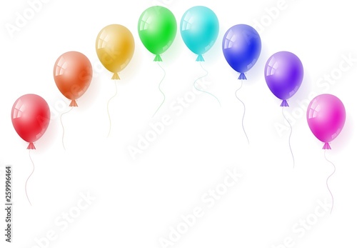 Vector realistic helium colorfull rainbow balloons. Perfect for ad  sale  flyer  greeting card  invitation  poster  offer  poster. Free space for the text. Three-dimensional illustration. Eps 10.