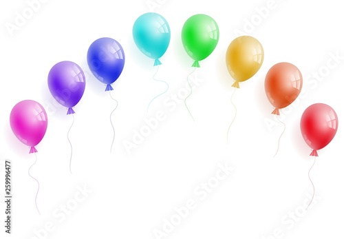 Vector realistic helium colorfull rainbow balloons. Perfect for ad  sale  flyer  greeting card  invitation  poster  offer. Free space for the text. Three-dimensional illustration. Eps 10.