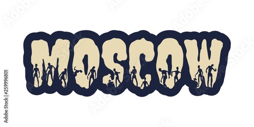 Moscow city name and zombie silhouettes on them. Halloween theme sticker