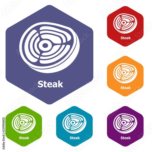Steak icons vector colorful hexahedron set collection isolated on white