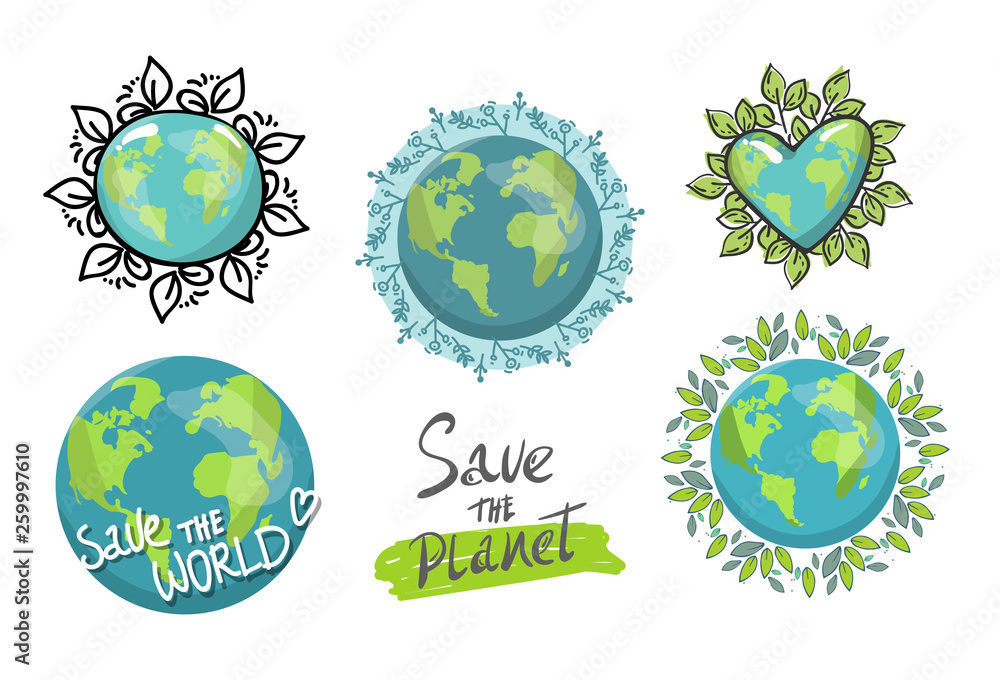 Children Hold Paper Drawing Earth And Green Seedling Growth And Word Save  Our Earth With Green Tree Background And Butterfly Flying Around. Children  Care For Environmental Awareness. Earth Day Concept Stock Photo,
