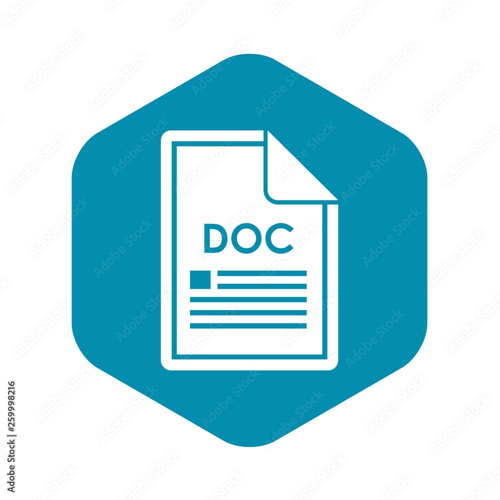 File DOC icon in simple style isolated on white background. Document type symbol
