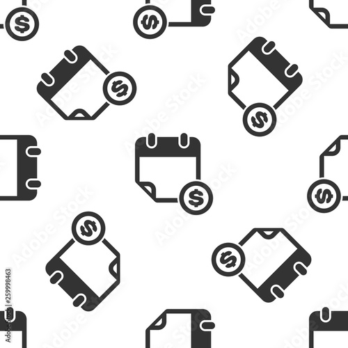 Grey Financial calendar icon isolated seamless pattern on white background. Annual payment day, monthly budget planning, fixed period concept, loan duration. Vector Illustration