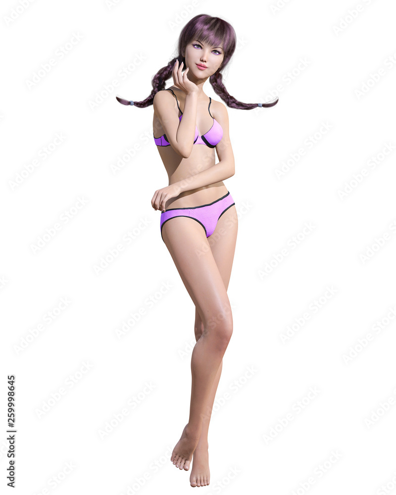 3D beautiful summer beach woman swimsuit bikini.Summer rest.Conceptual fashion art.Seductive candid pose.Realistic render illustration.Isolate 3D beautiful summer beach woman swimsuit bikini.Summer rest.Conceptual fashion art.Seductive candid pose.Realistic render illustration.Isolate