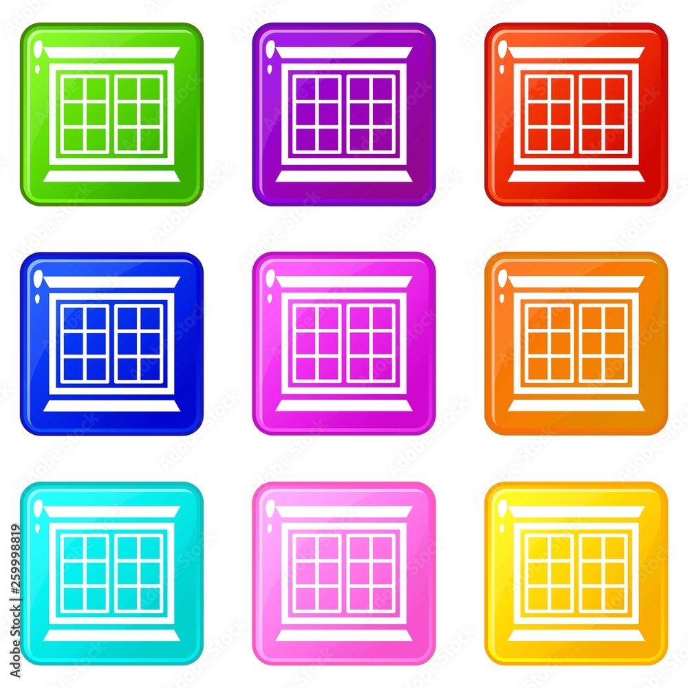 Modern window frame icons set 9 color collection isolated on white for any design Modern window frame icons set 9 color collection isolated on white for any design