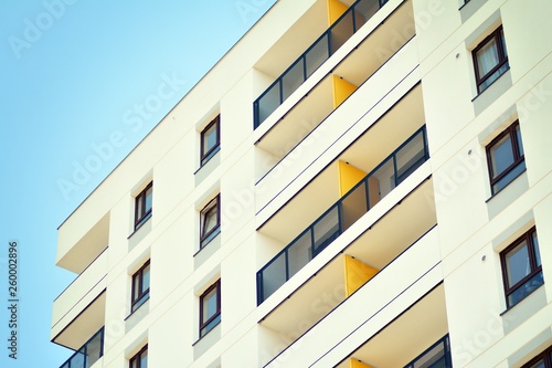 Modern european complex of apartment buildings. Fragment of a modern residential apartment building