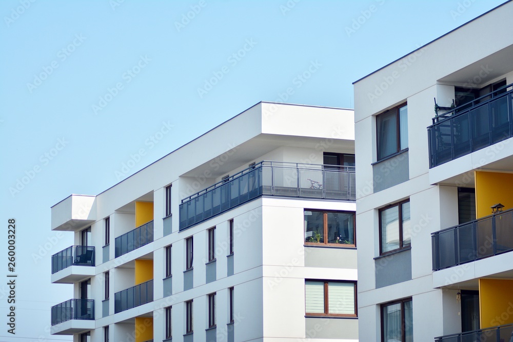 Modern european complex of apartment buildings. Fragment of a modern residential apartment building