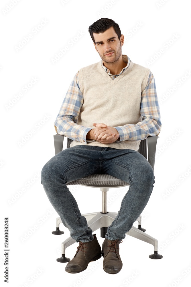 Man Sitting On Giant Chair Stock Photo 98826836