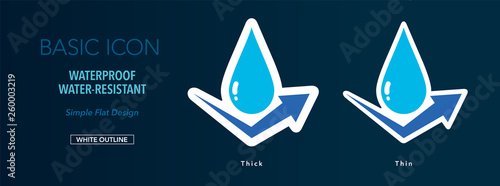 Waterproof icon with white outline. Simple flat design.