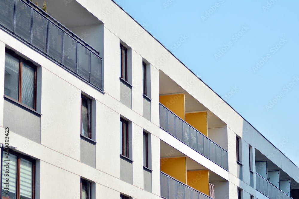 Modern european complex of apartment buildings. Fragment of a modern residential apartment building Modern european complex of apartment buildings. Fragment of a modern residential apartment building