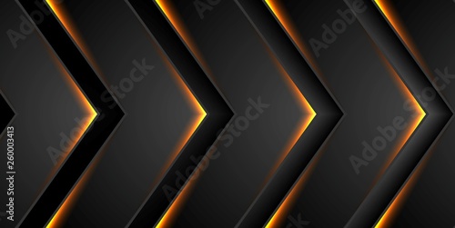 Abstract black arrows with fiery orange glowing light