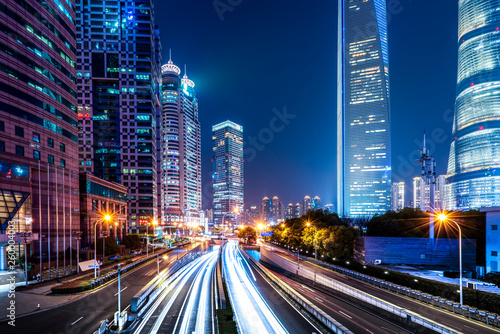 Canvas Print Urban Nightscape Architecture Street and Fuzzy Car Lights..