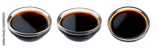 Soy sauce, isolated on white background with clipping path. Top view