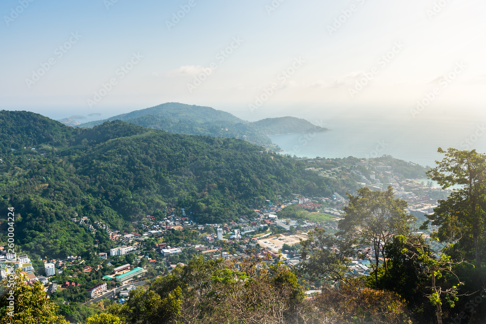 cityscape of Phuket town and landscape of island and sea view at phuket province, Thailand