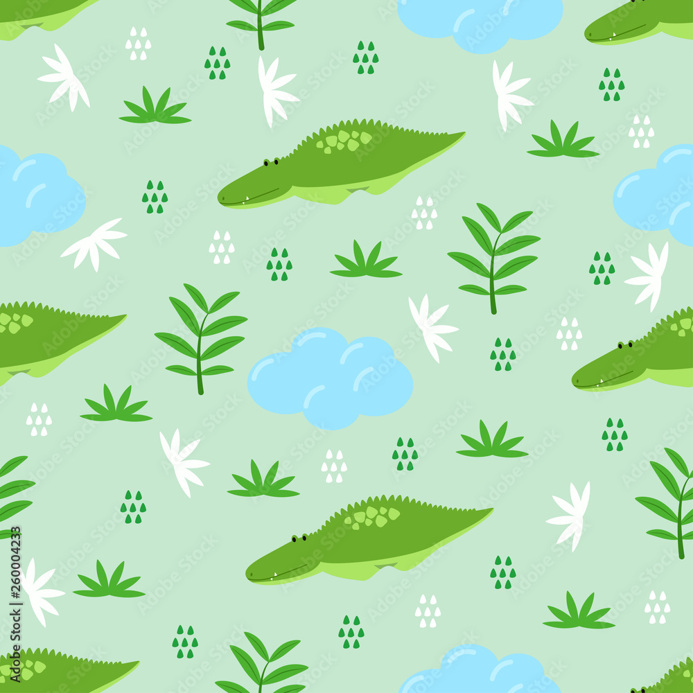 Fototapeta premium seamless pattern with cute crocodile - vector illustration, eps
