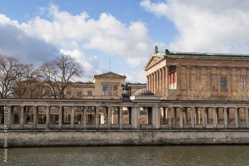Alte Nationalgalerie and Neues Museum by the Spree River in Berlin, Germany, on a sunny day at early spring.