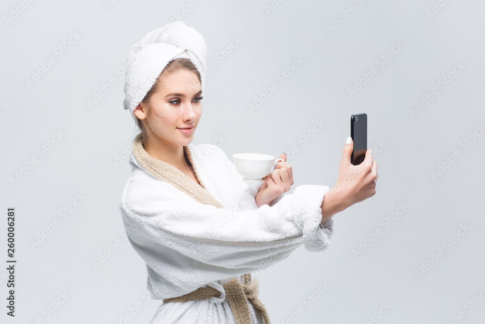 Look of every day! Woman preparing for meet and have a shover. Beauty concept! Look of every day! Woman preparing for meet and have a shover. Beauty concept!