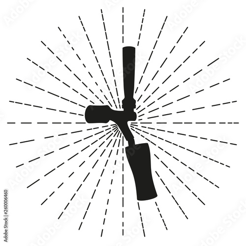 Black silhouette beer tap and beer glass icon. Vector illustration.