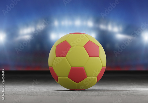 Football ball on the field of a city stadium - 3d rendering
