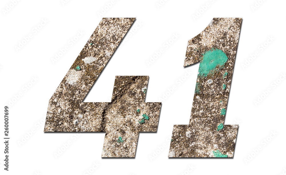 Obraz premium Number 41 with old wall on white background,Stone Number
