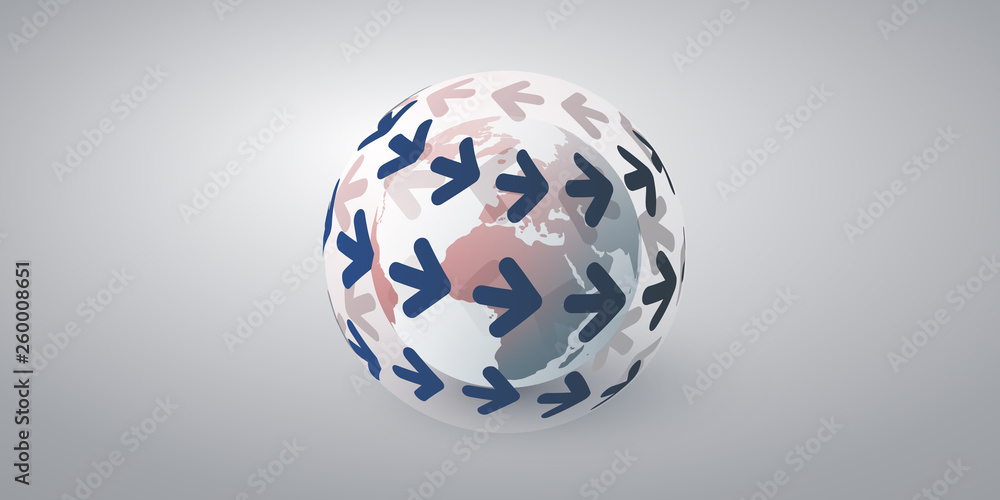 3D Earth Globe Concept Design - Abstract Business or Technology Background with Arrows - Vector Illustration 