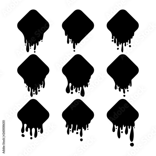 Black melt drips or liquid paint drops isolated