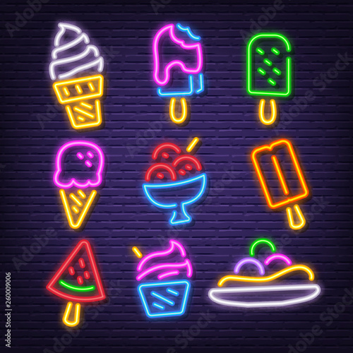 ice cream neon icons
