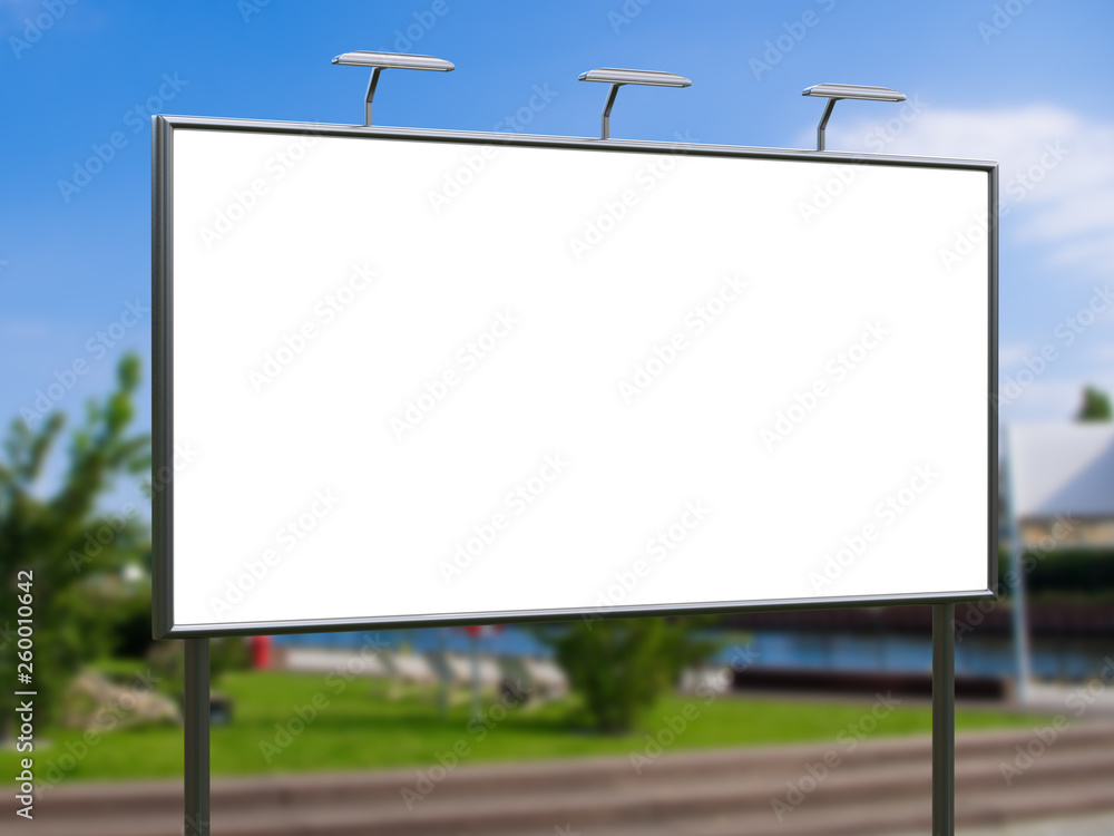 3D rendering of blank billboard (empty advertisement) with city background. Empty mockup template 3D rendering of blank billboard (empty advertisement) with city background. Empty mockup template