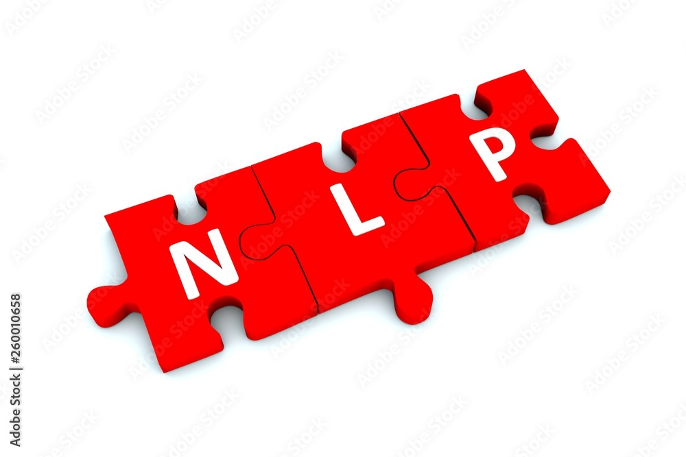 NLP puzzle white background concept 3D illustration NLP puzzle white background concept 3D illustration