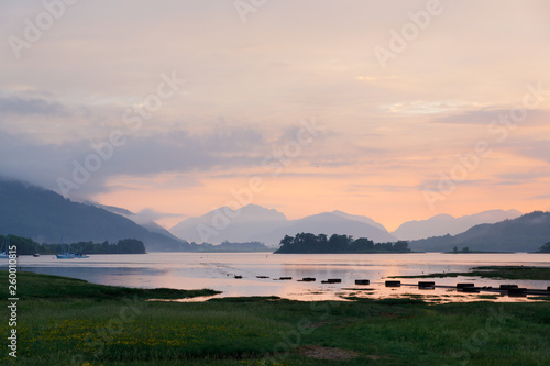 Beautiful sunset at Loch Leven at Glencoe at low tide photo