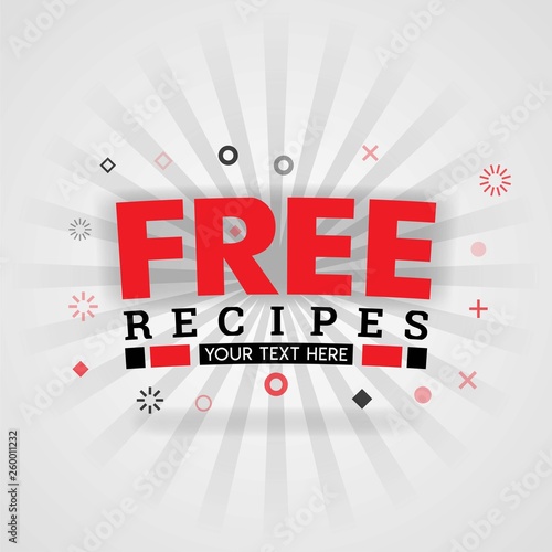 Template for free food recipes red cover book. Can be use for food advertising poster and flyer, social media post promotion, online marketing. Food industry, restaurant, printing, company, web banner