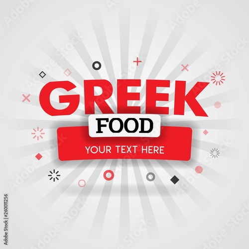 Template for greek food recipe red cover book. Can be use for food advertising poster and flyer, social media post promotion, online marketing. Food industry, restaurant, printing, company, web banner
