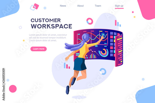 Dark application. Build internet interacting images. Interactive creative client profile. Customer mobile workspace situation. Office analysis 3d isolated on white background. Isometric illustration.