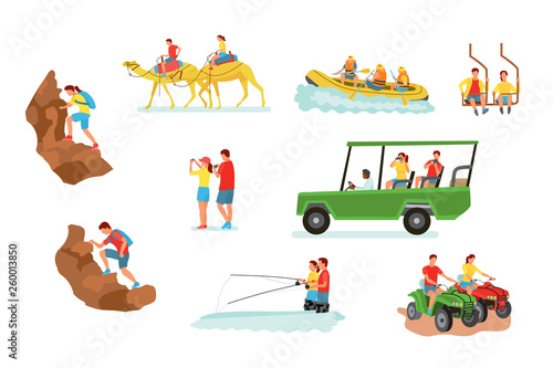Active travel cartoon vector illustrations set