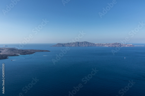 view of Santorini caldera in Greece from the coast