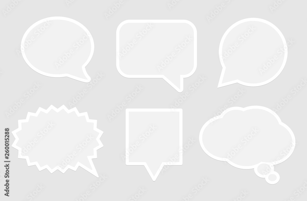 Set of isolated grey replica or speech bubble paper templates. Set of isolated grey replica or speech bubble paper templates.