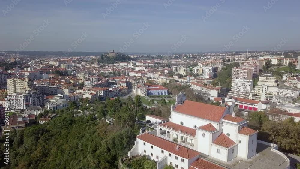 Drone flying over the Portuguese city of Leiria, with a view to the Leiria's castle. Drone flying over the Portuguese city of Leiria, with a view to the Leiria's castle.