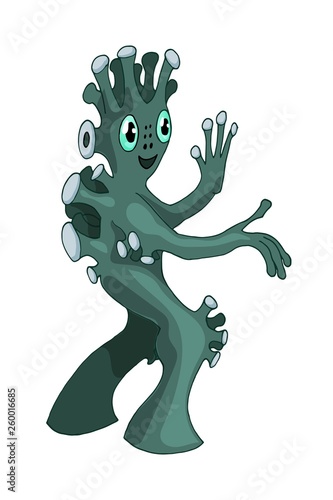 Vector cartoon image of funny alien positive character creature isolated