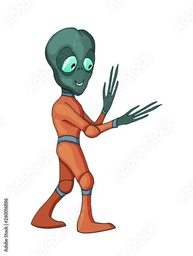 Vector cartoon image of funny alien positive character creature isolated