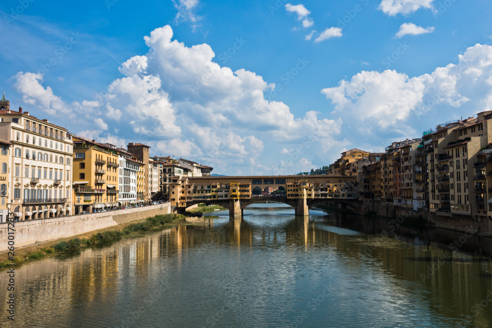 Ponte Vecchio bridge and architecture along river Arno in Florence, Tuscany, Italy