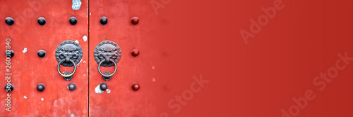 Photography Red panoramic background with copy space and the doors of Baiyun temple in Shang