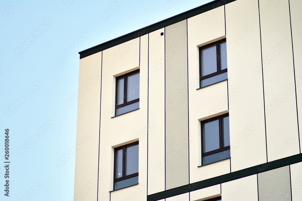 Modern european complex of apartment buildings. Fragment of a modern residential apartment building. Modern european complex of apartment buildings. Fragment of a modern residential apartment building.