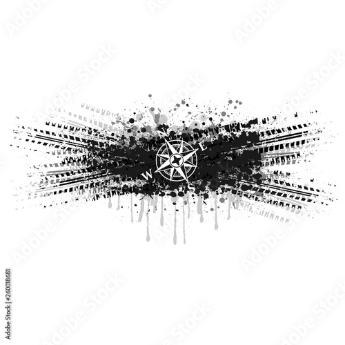 Grunge ink splash tire tracks isolated on white background