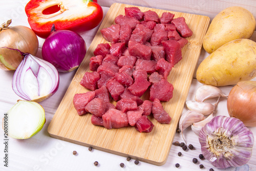 Ingredients for the preparation of traditional Hungarian goulash.