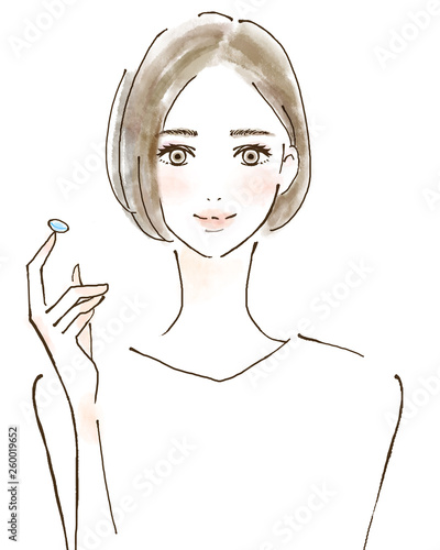 Obraz na płótnie コンタクトレンズを持つ女性 笑顔 人物イラスト 眼科 w salonie