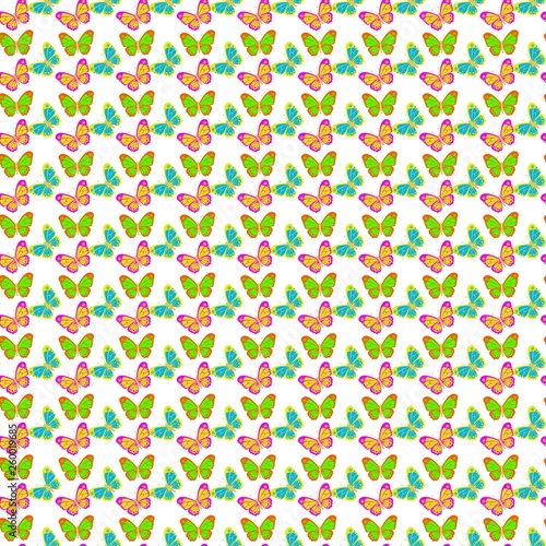 Several beautiful multicolored butterflies on the background. Seamless Wallpaper pattern. The ability to stretch to any size in all directions without loss of quality. Vector illustration. 